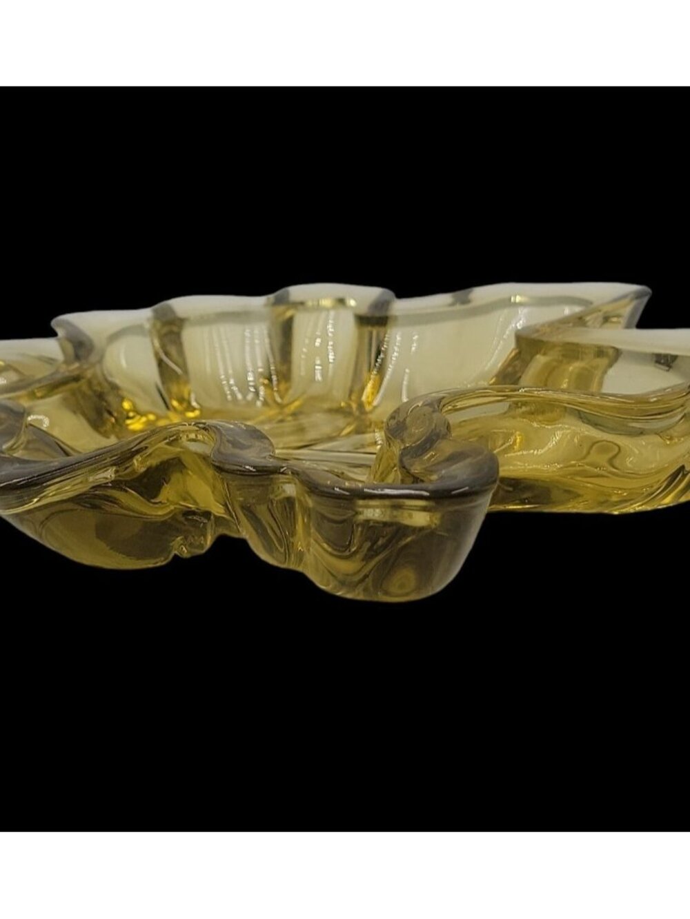 VTG Green Glass Maple Leaf Candy Dish Mid-Century Fall Trinket Bowl 8.5" X9" - Picture 10 of 13